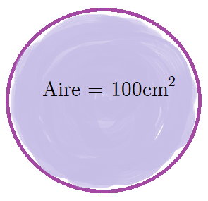 Cercle dont l'aire est de 100 cm²