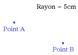 Un point A, un point B et le rayon donné (5 cm)
