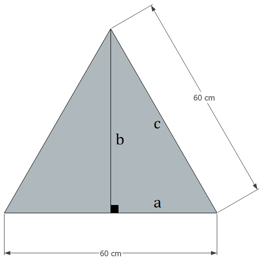 Triangle équilatéral avec triangle rectangle interne, côtés a, b, c