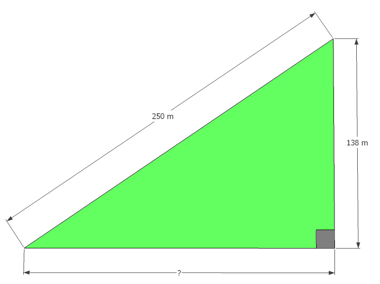 Triangle rectangle avec côtés 250m et 138m, troisième côté inconnu